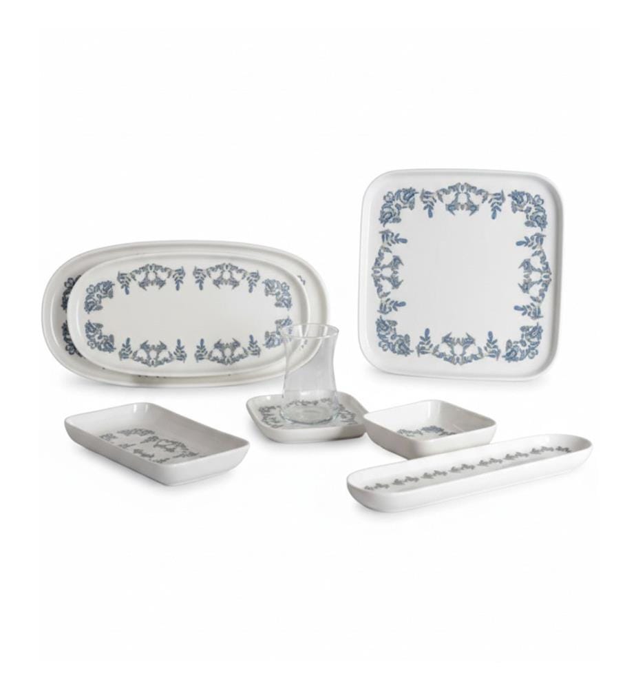 Service à petit-déjeuner (29 pièces) - blanc et bleu