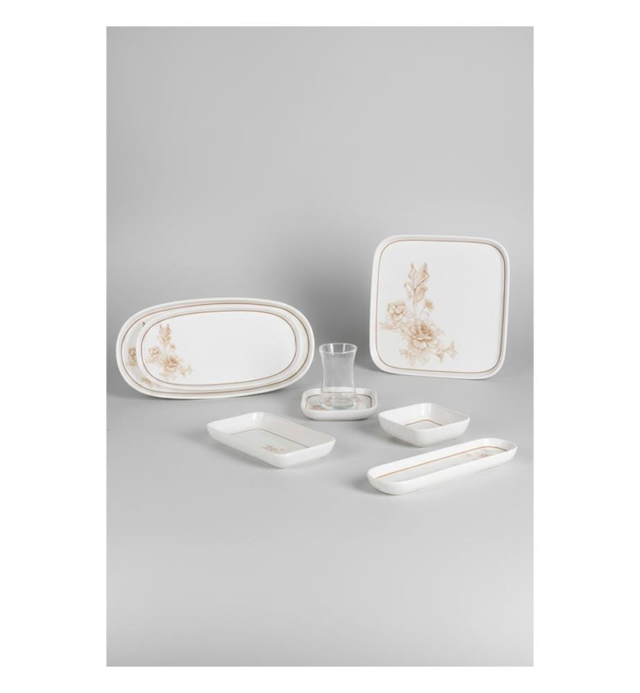Service à petit-déjeuner (29 pièces) - blanc et marron