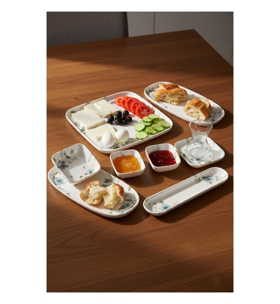 Service à petit-déjeuner (29 pièces) - blanc, bleu et vert