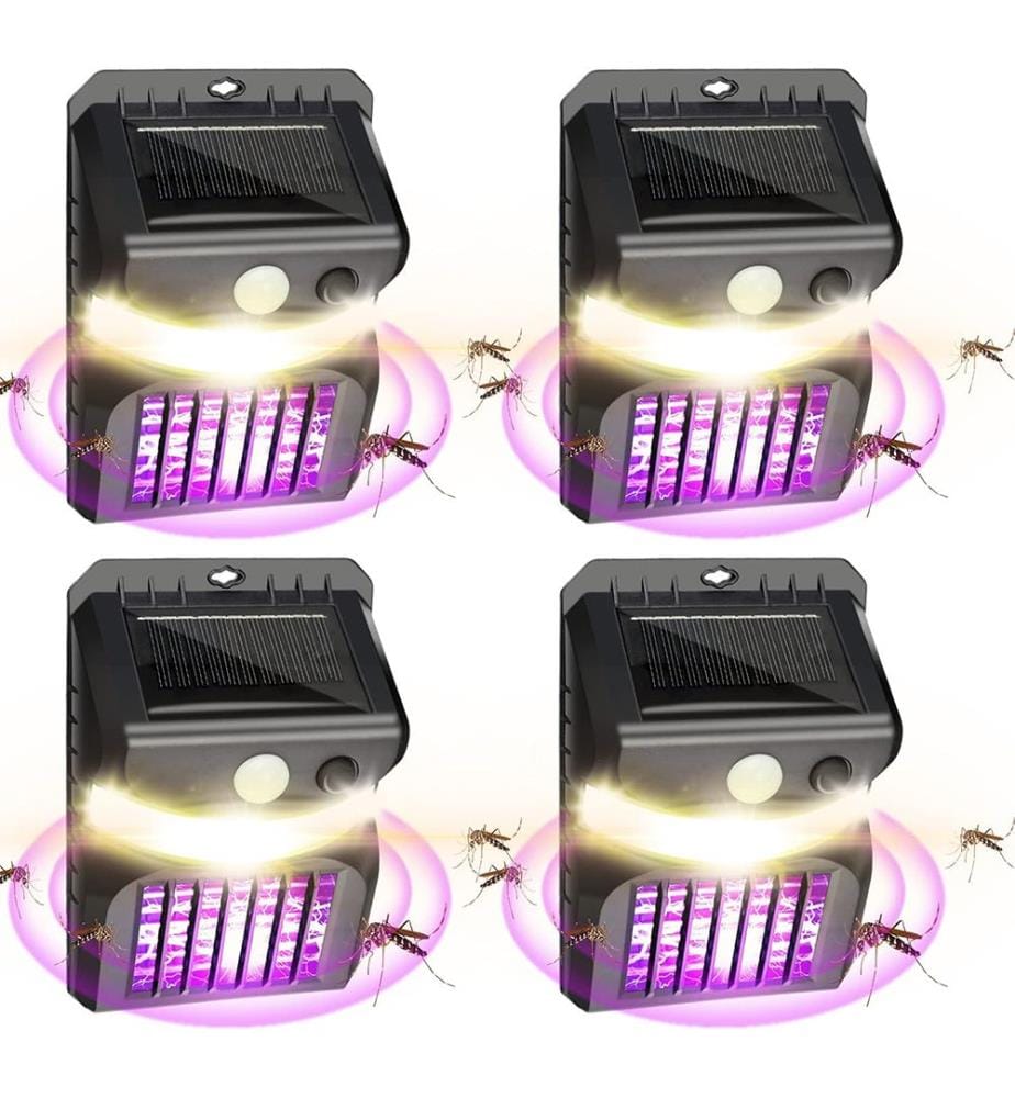 3 in 1 Mosquito Zapper Black Solar Bug Zapper Electric LED Light Mosquito Killer Lamp with Motion Sensor ( 4 Packs ) - Noir