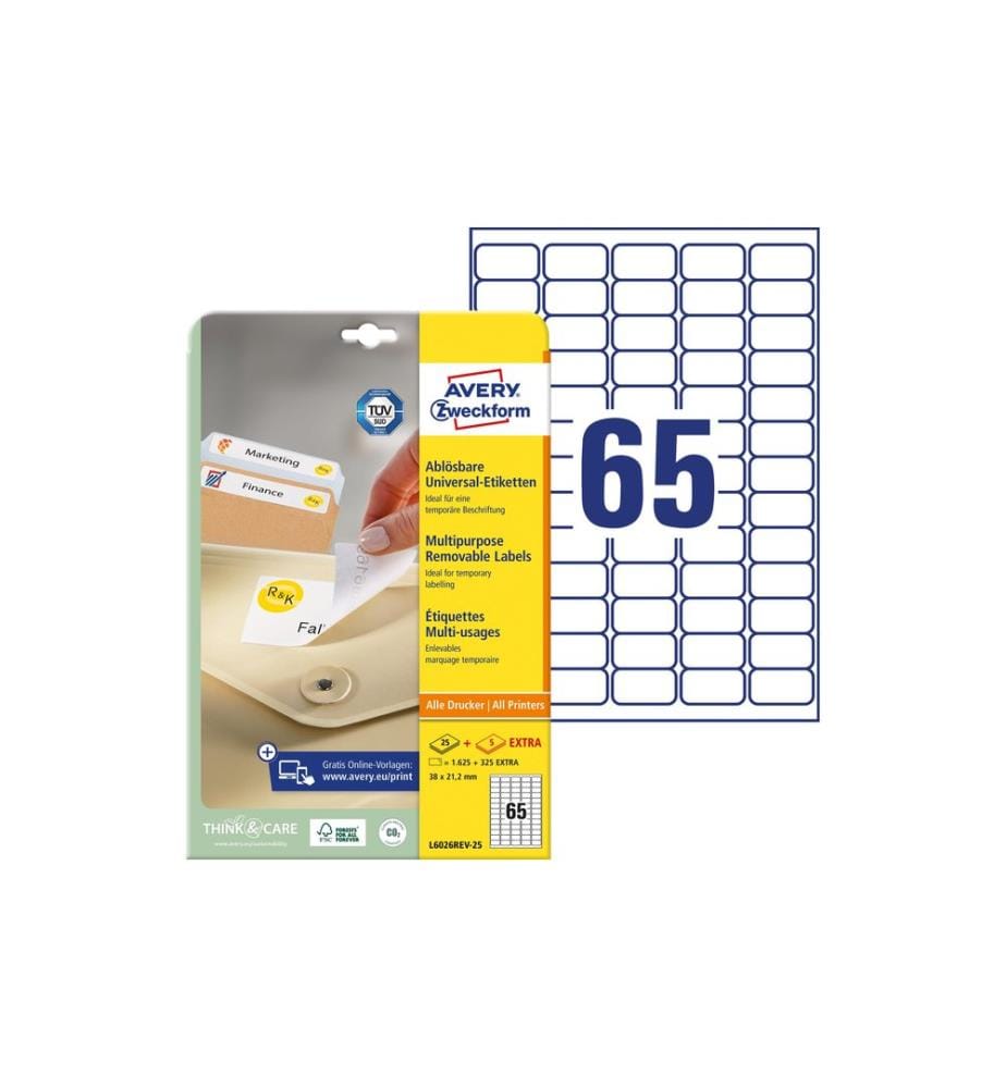 Étiquettes universelles Avery Zweckform L6026REV-25, 38.1 x 21.2 mm, 30 feuilles