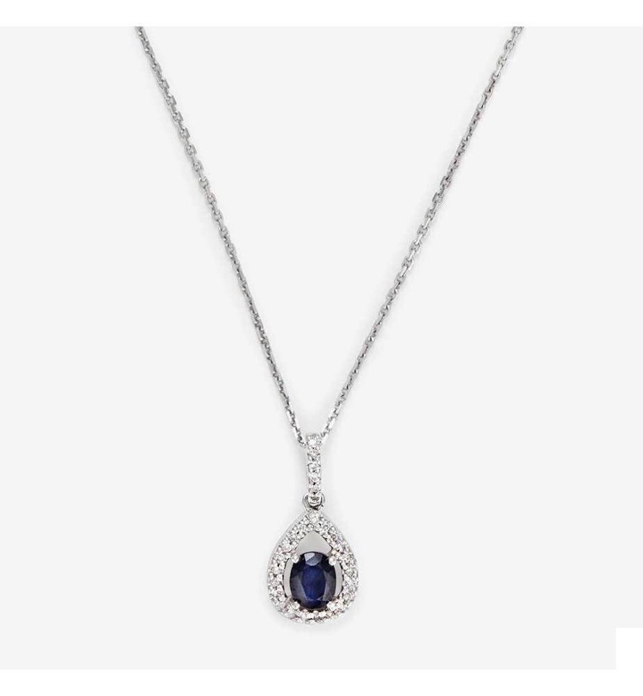 Pendentif Larme Bleu Nuit - Or Blanc