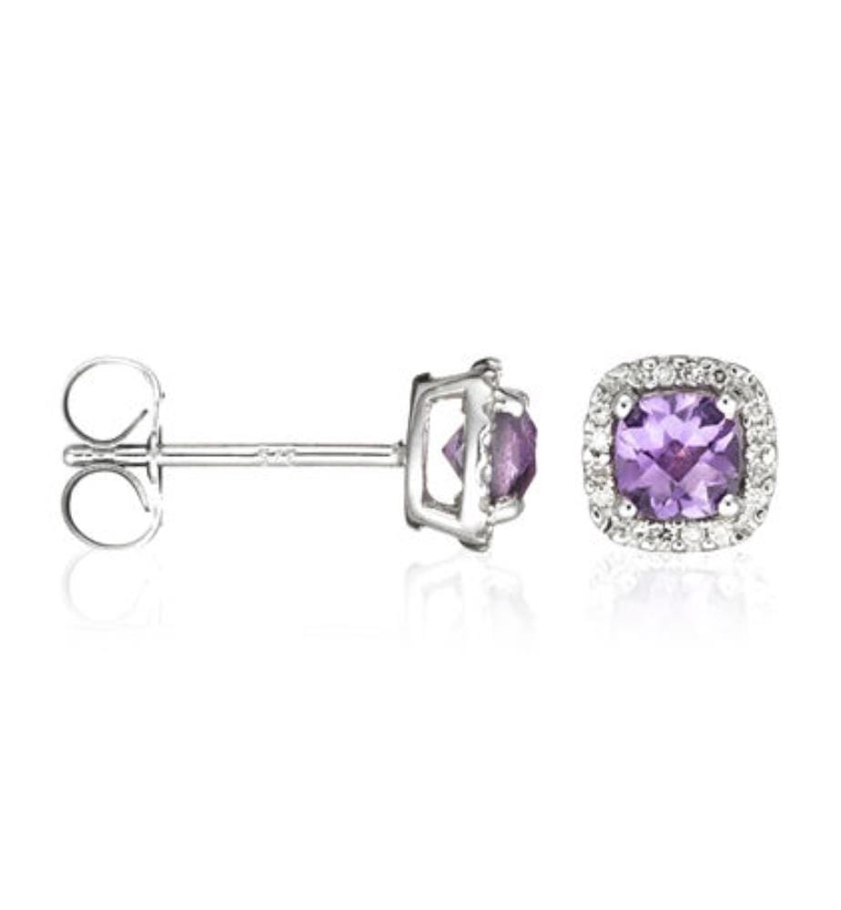 Boucles d'Oreilles Popi Coussin Amethyste - Or Blanc