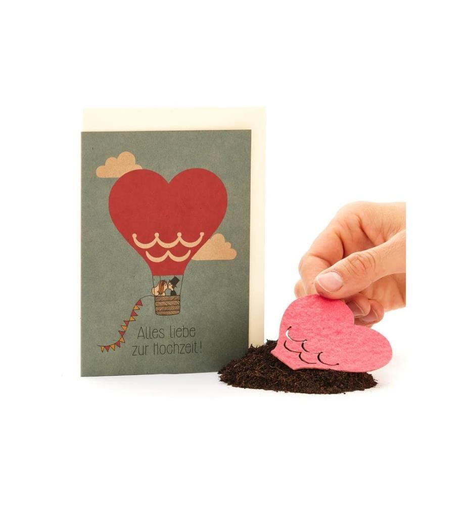Die Stadtgärtner Carte de vux Fleuri, Mariage, Ballon à air chaud, Papier à graines