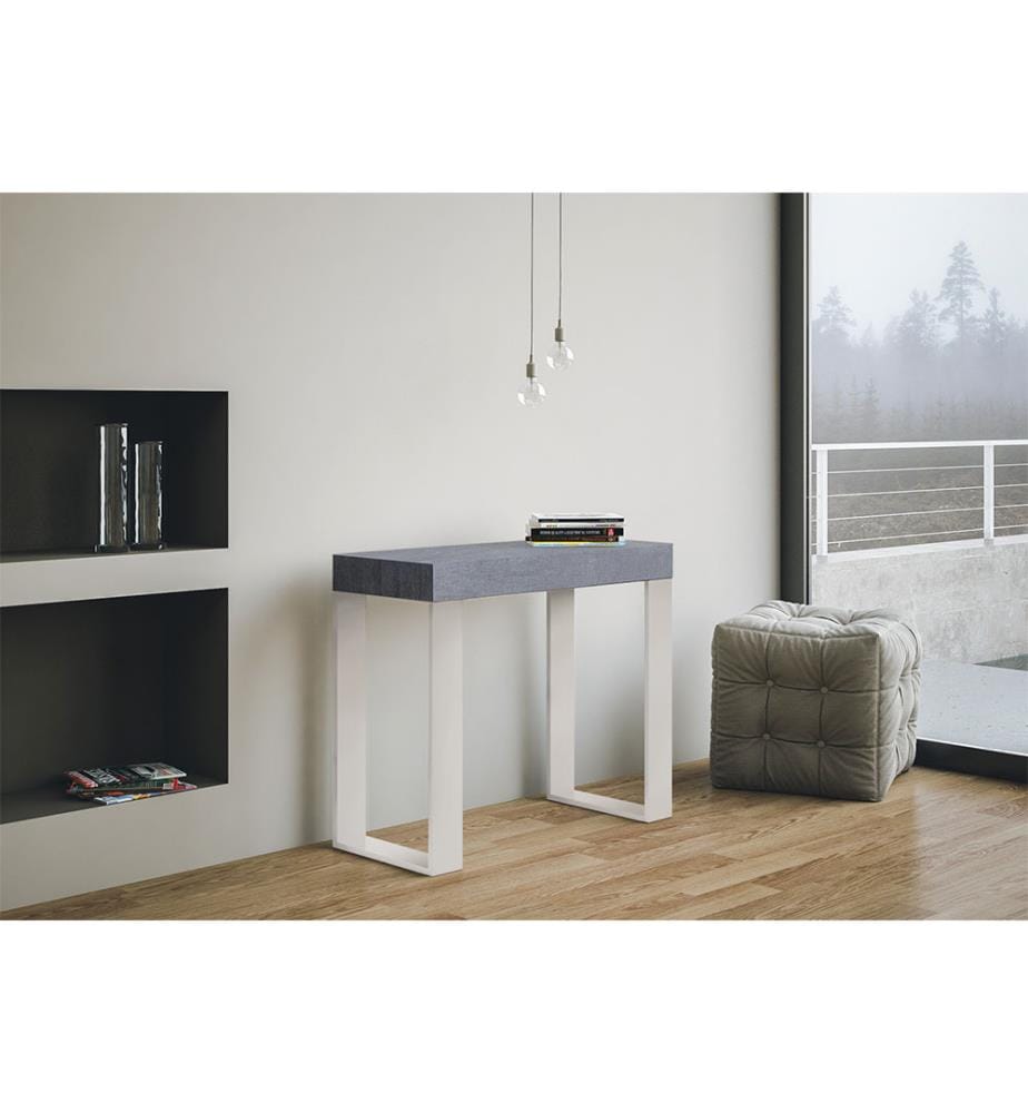 Table Console Extensible 90x40-196 cm Tecno Small Ciment - Blanc