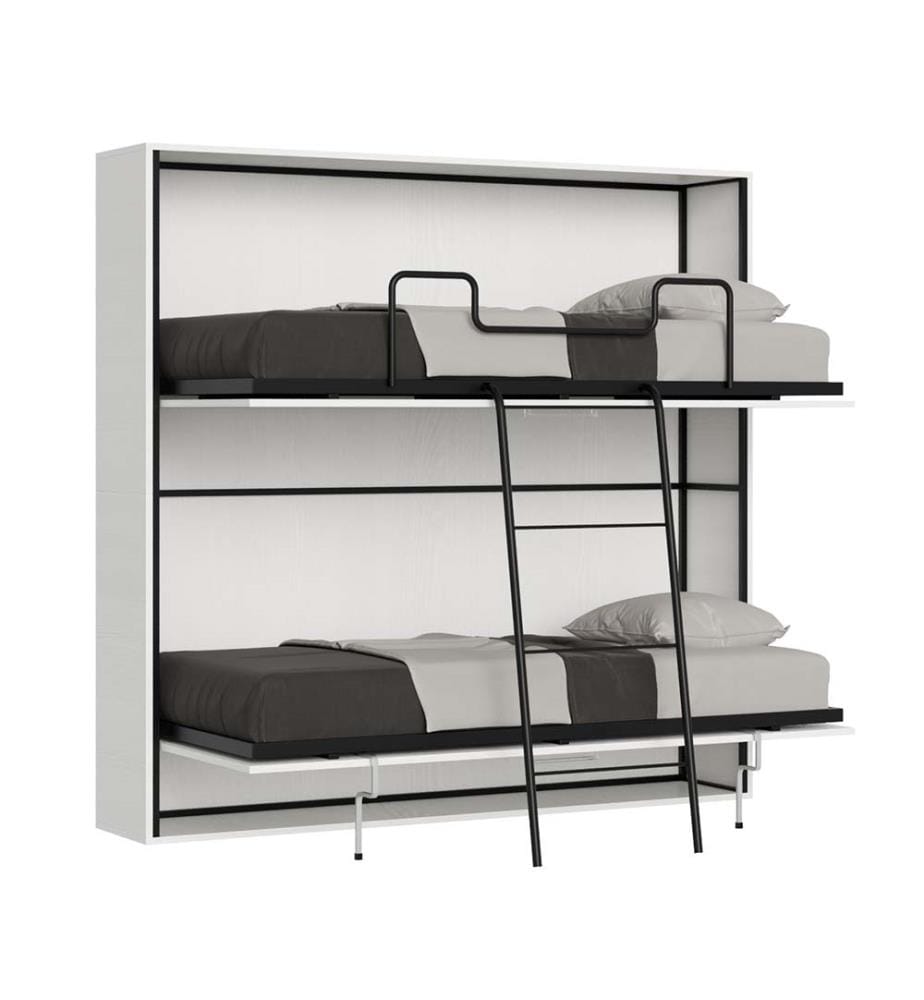 Lit escamotable Kando Lit superposé 2 places horizontal avec matelas - Blanc