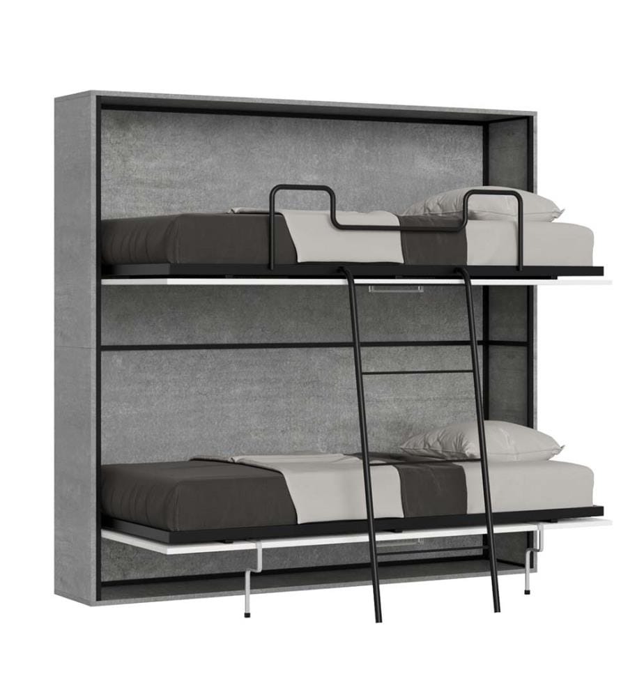 Lit escamotable Kando Lit superposé 2 places Horizontal avec matelas - Gris