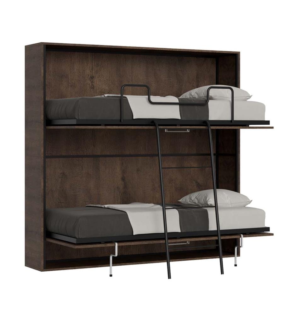 Lit escamotable Kando Lit superposé 2 places Horizontal avec matelas - Marron