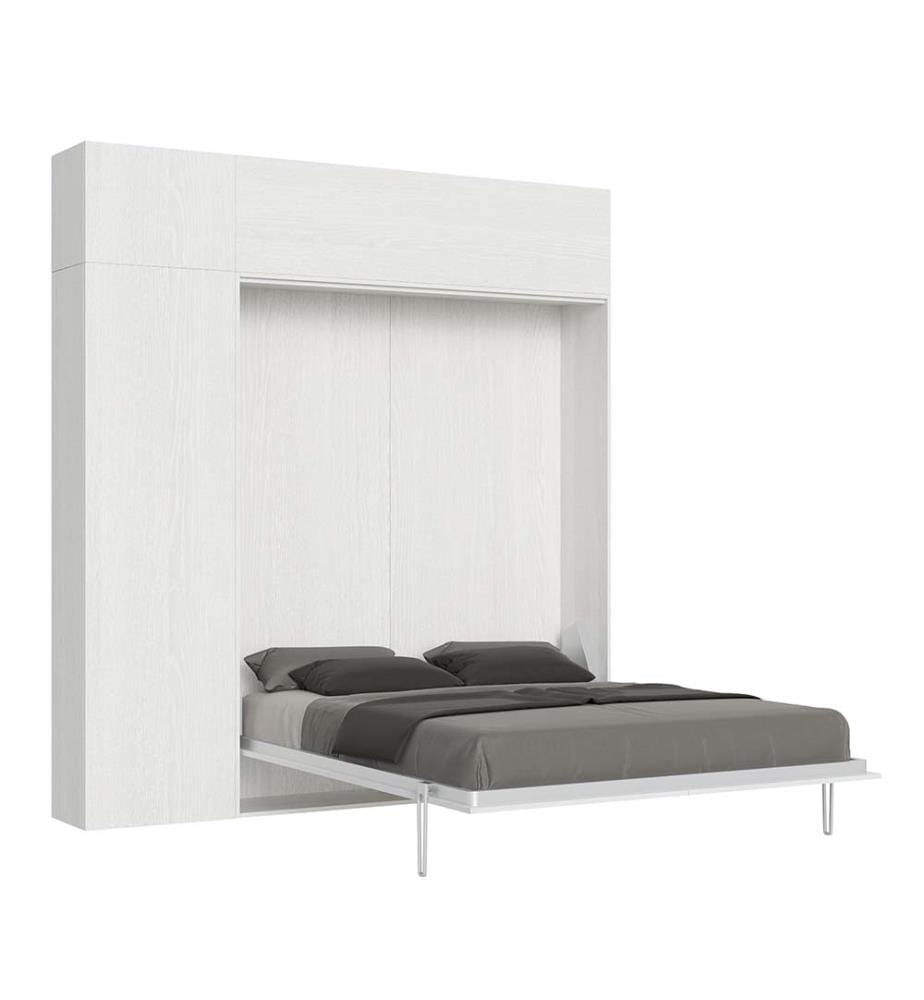 Lit escamotable Kentaro 160 Vertical avec armoire à colonnes et armoires murales Vasistas - Blanc