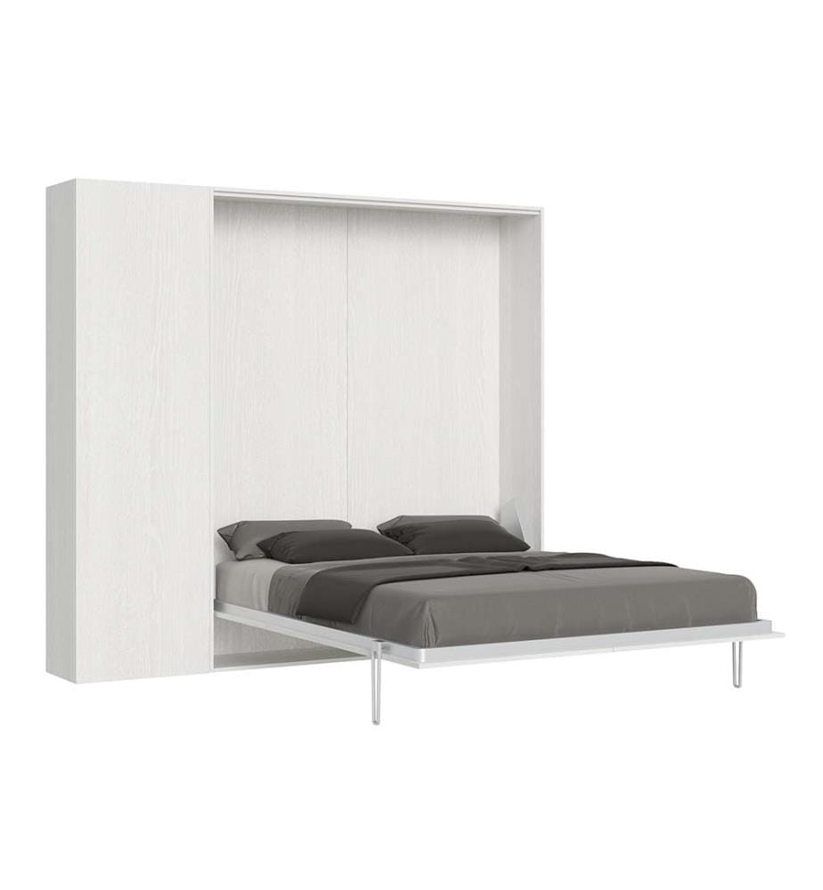 Lit escamotable Kentaro 160 Vertical avec armoire à colonnes - Blanc