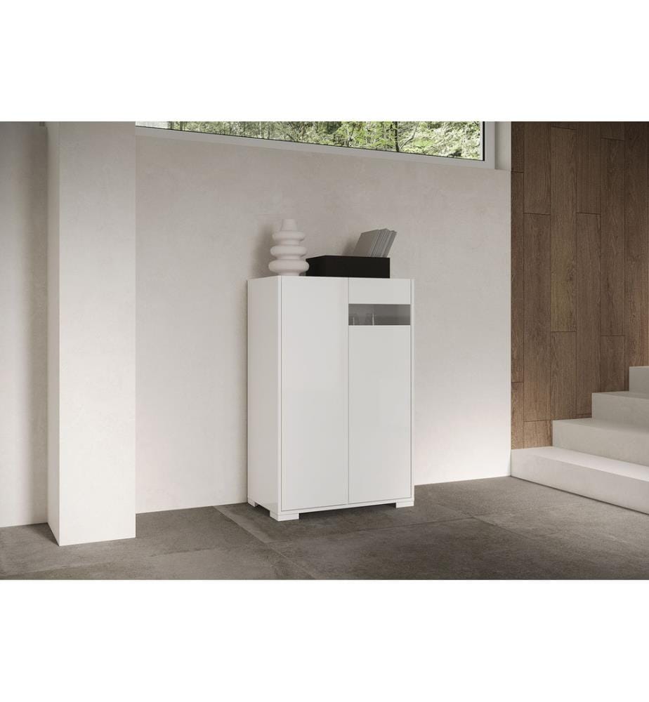 Buffet haut 2 portes 70x35x110 cm Riflesso blanc brillant
