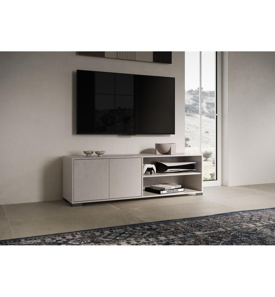Lowboard 2 portes 2 compartiments ouverts 150x40x40 cm Lumina cashmere