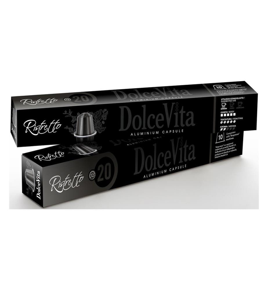 10x DolceVita Ristretto 20% Arabica, Alu Compatible Nespresso - 10 pièces