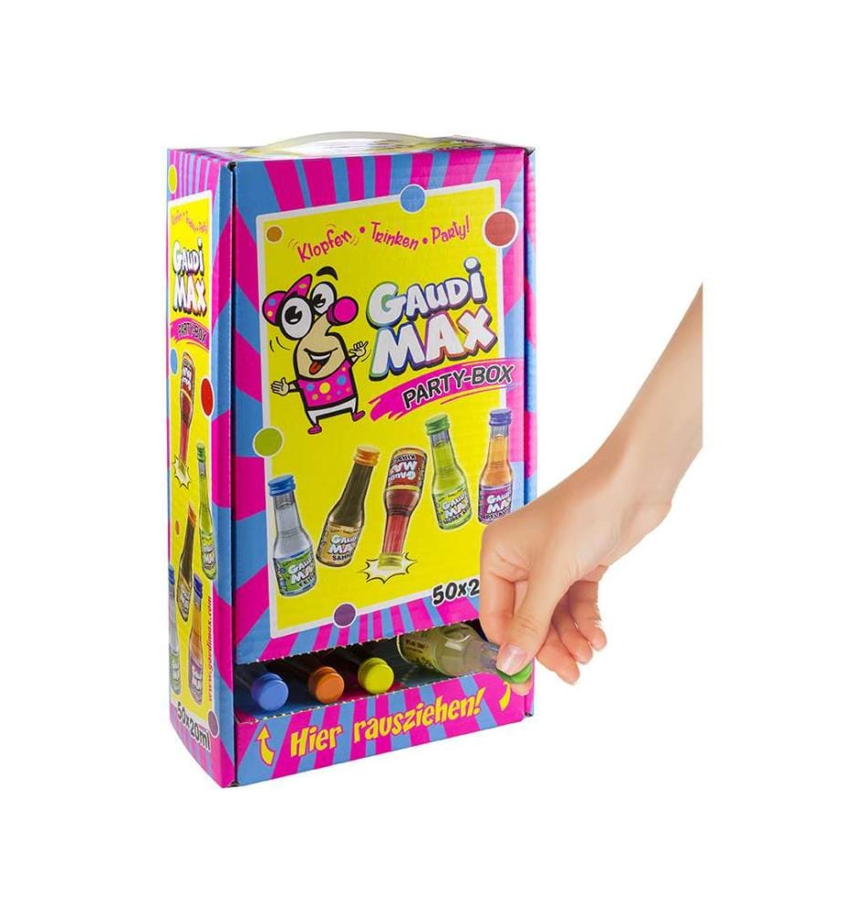 50x Gaudi Max Party-Box Mix Liqueur 16-17% Vol., 50 pièces - 20ml