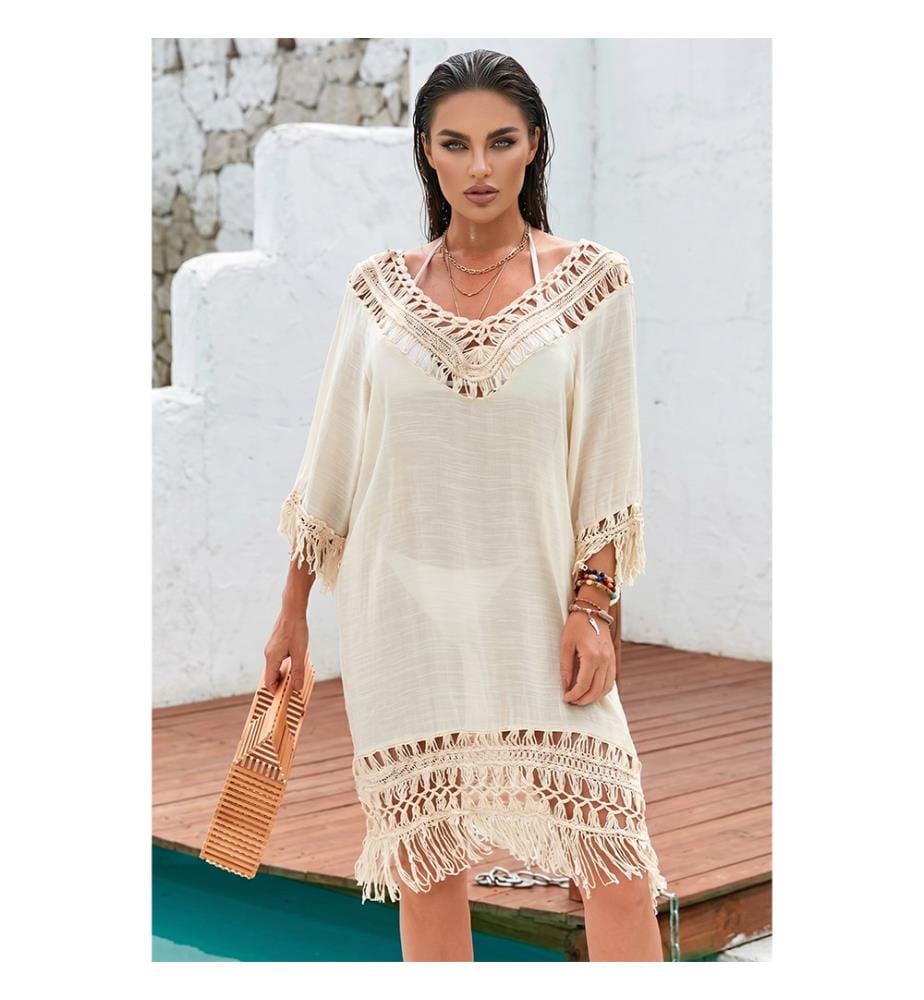 Robe bohème crochet de plage - Blanc