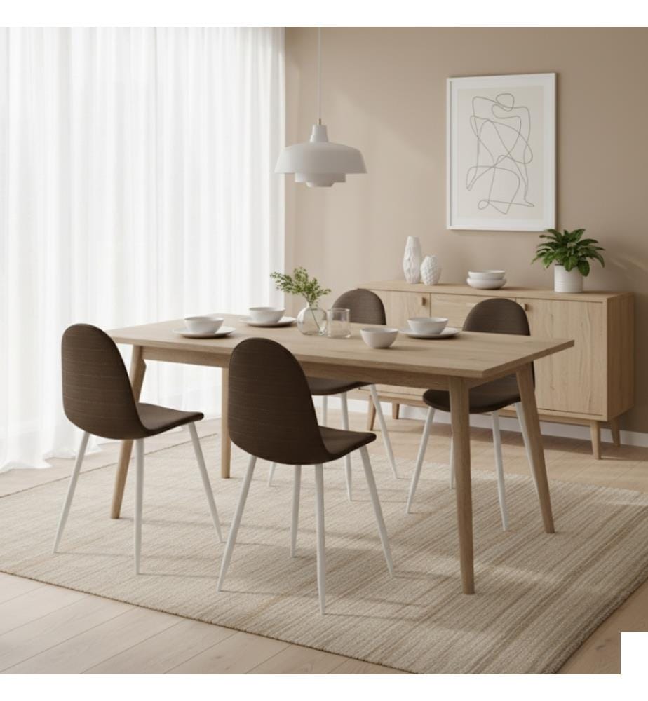 Lot de 4 chaises en faux rotin Martina 43x43x38 cm - Gris clair et blanc