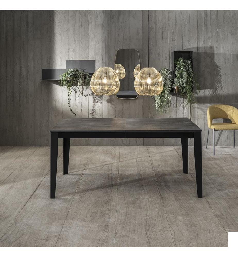 Grande table extensible 156/316x90 cm - Ciment gris et noir
