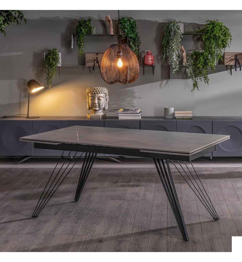 Table extensible Match 160/240x90 cm - Marbre gris et noir
