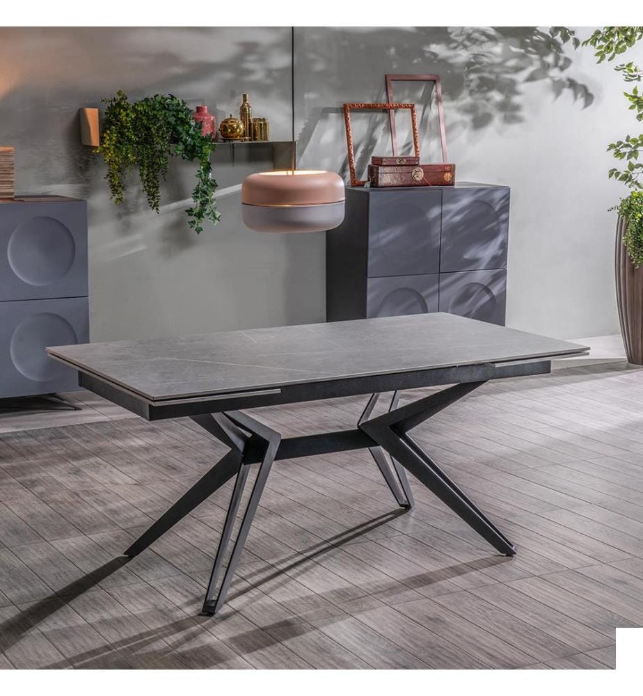 Table extensible Match 160/240x90 cm - Marbre gris et noir