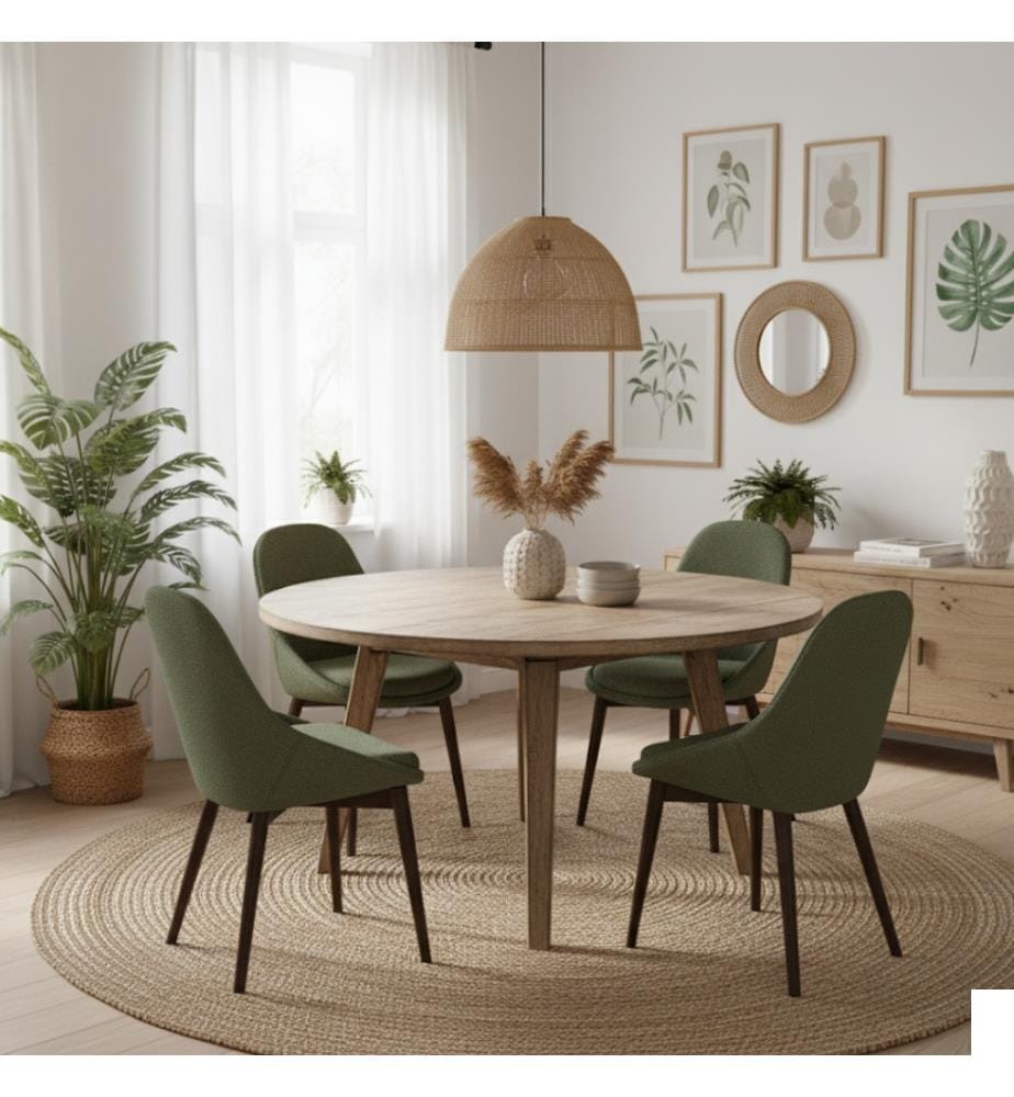 Lot de 4 chaises Astrid en tissu 49x58x85 cm - Vert massif et noyer