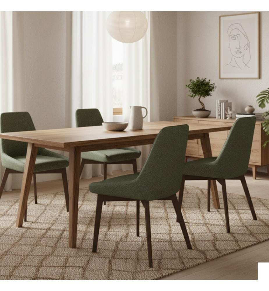 Lot de 4 chaises en tissu Vera 49x62x87 cm - Vert massif et noyer