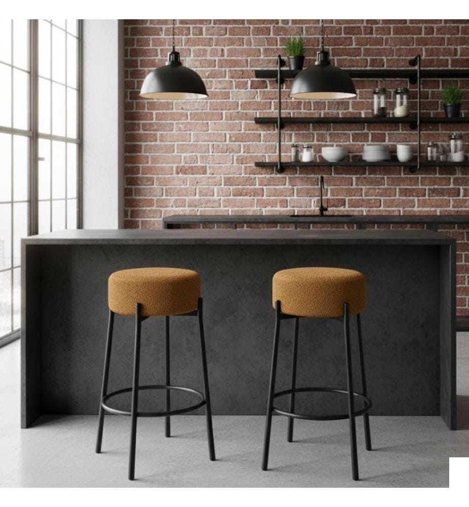 Lot de 2 tabourets en tissu Syd 41x41x67 cm - Ocre et noir