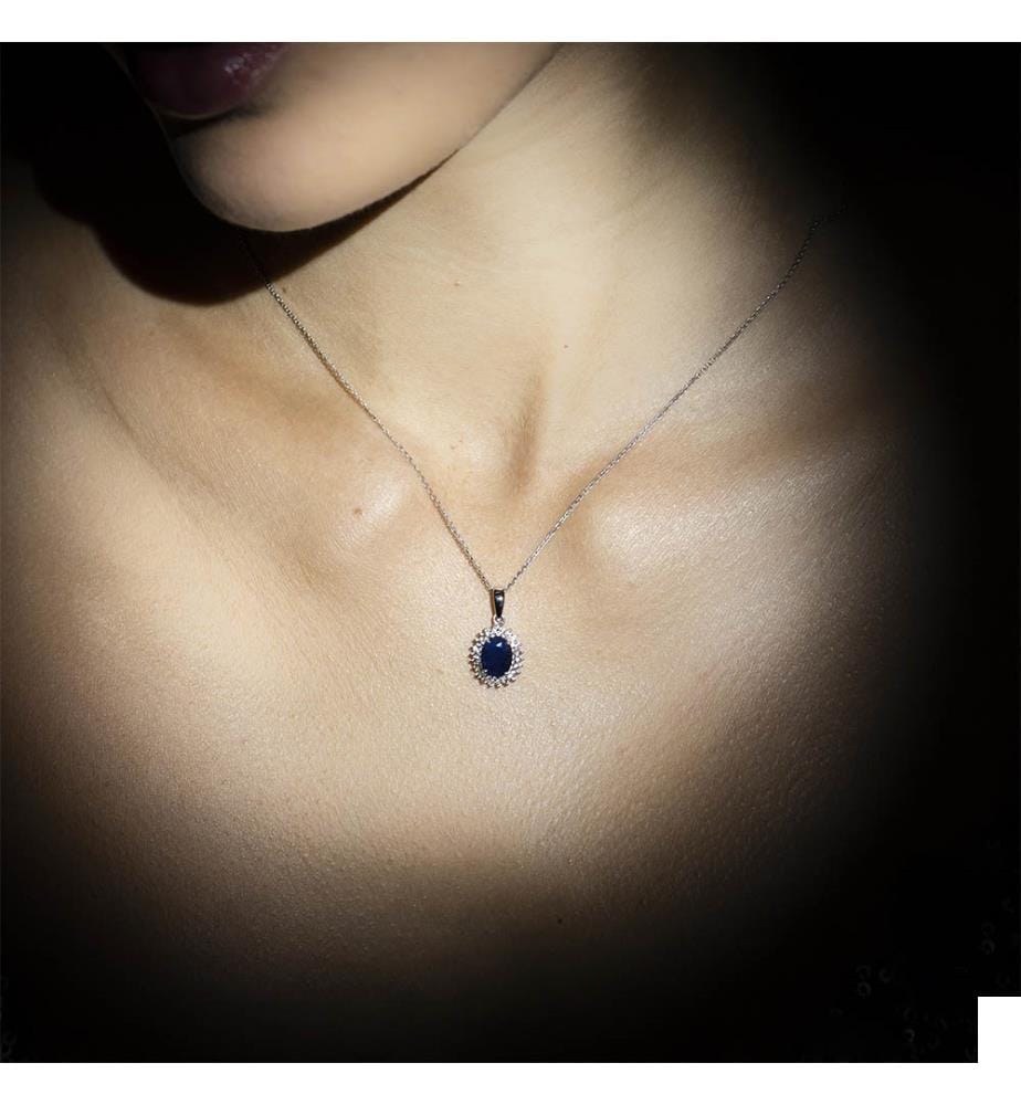 Pendentif Soleil Bleu - Or Blanc