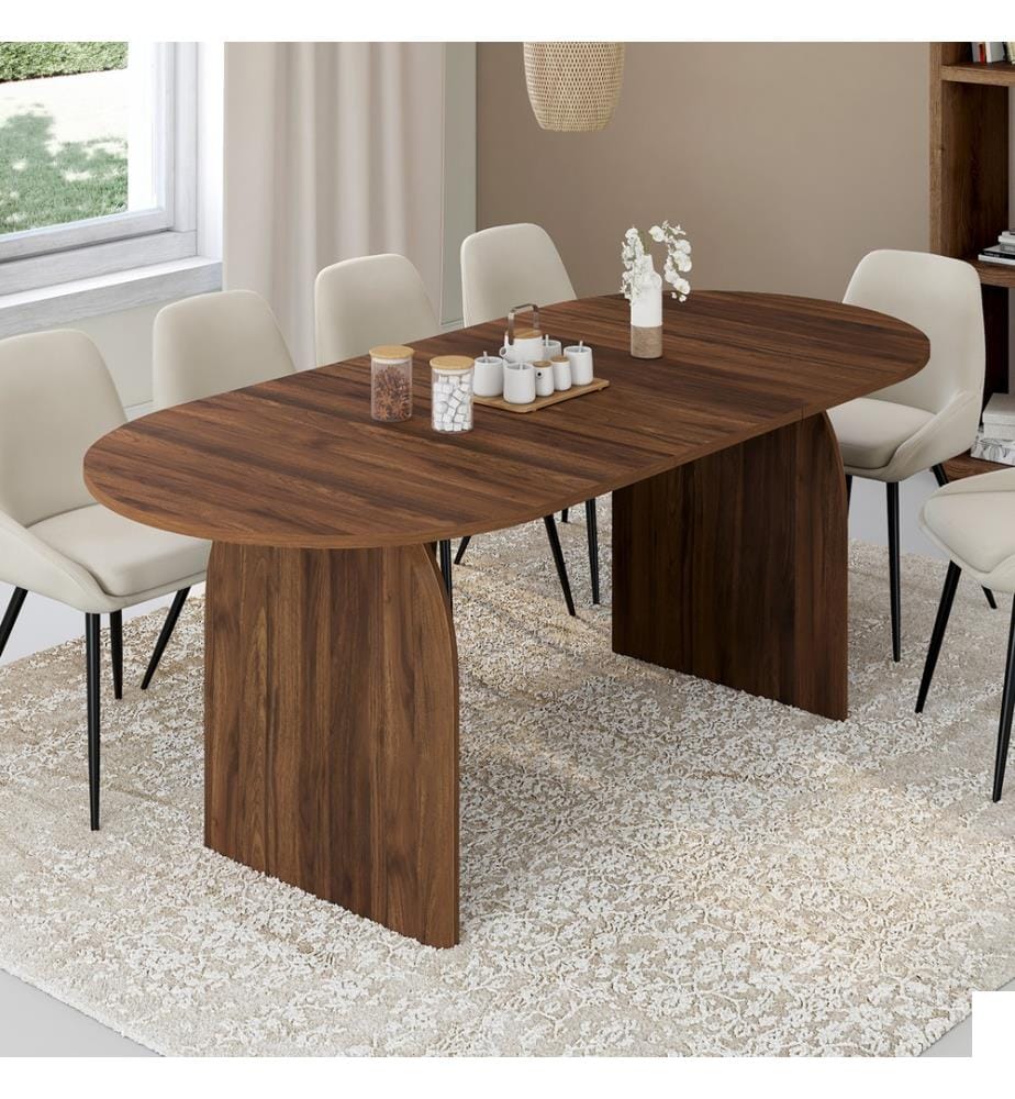 Table repas extensible Japandi 160-200cm - Brun effet noyer
