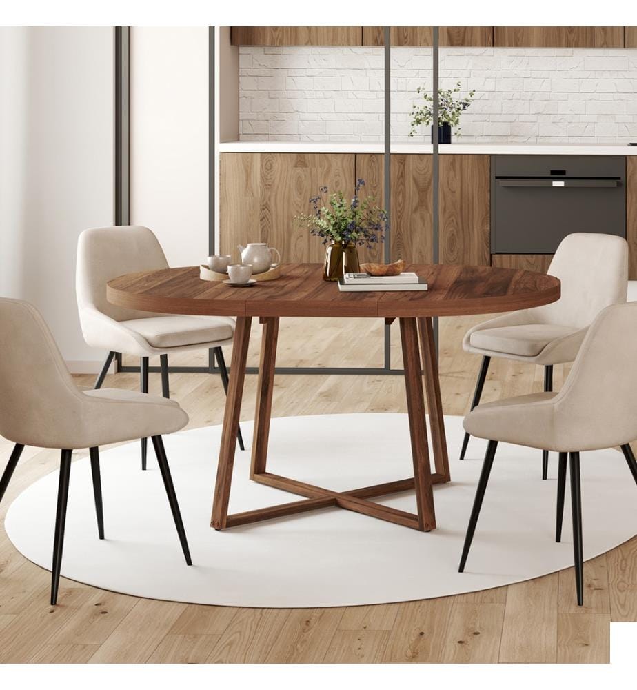 Table à manger ronde extensible Sana Ø110-150cm effet noyer