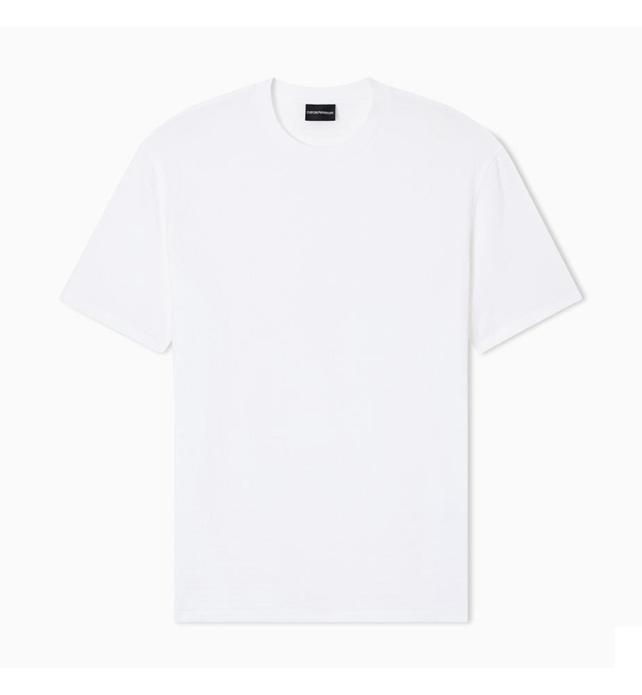 T-shirt en jersey avec lettrage en jacquard sur toute la surface - Blanc