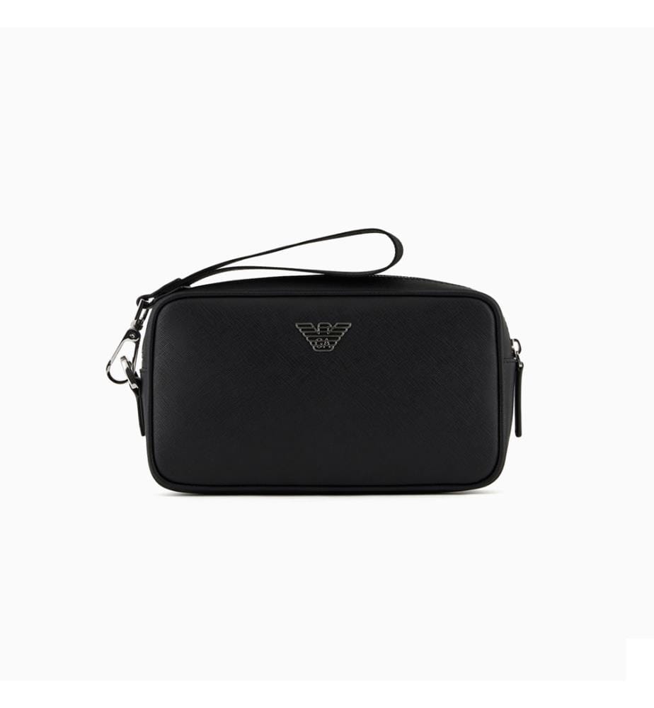 ASV Sac de toilette en cuir Saffiano régénéré avec plaque d'aigle - Noir