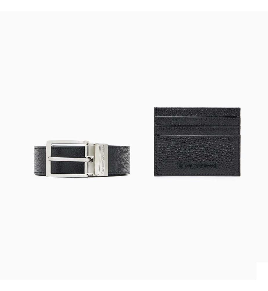 Coffret cadeau une ceinture en cuir vieilli et un porte-cartes - Noir