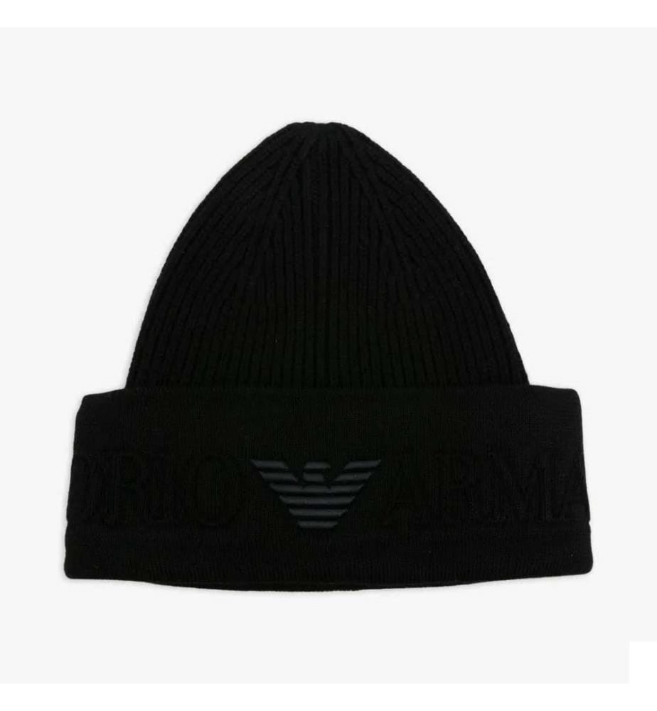 Bonnet côtelé avec logo brodé - Noir