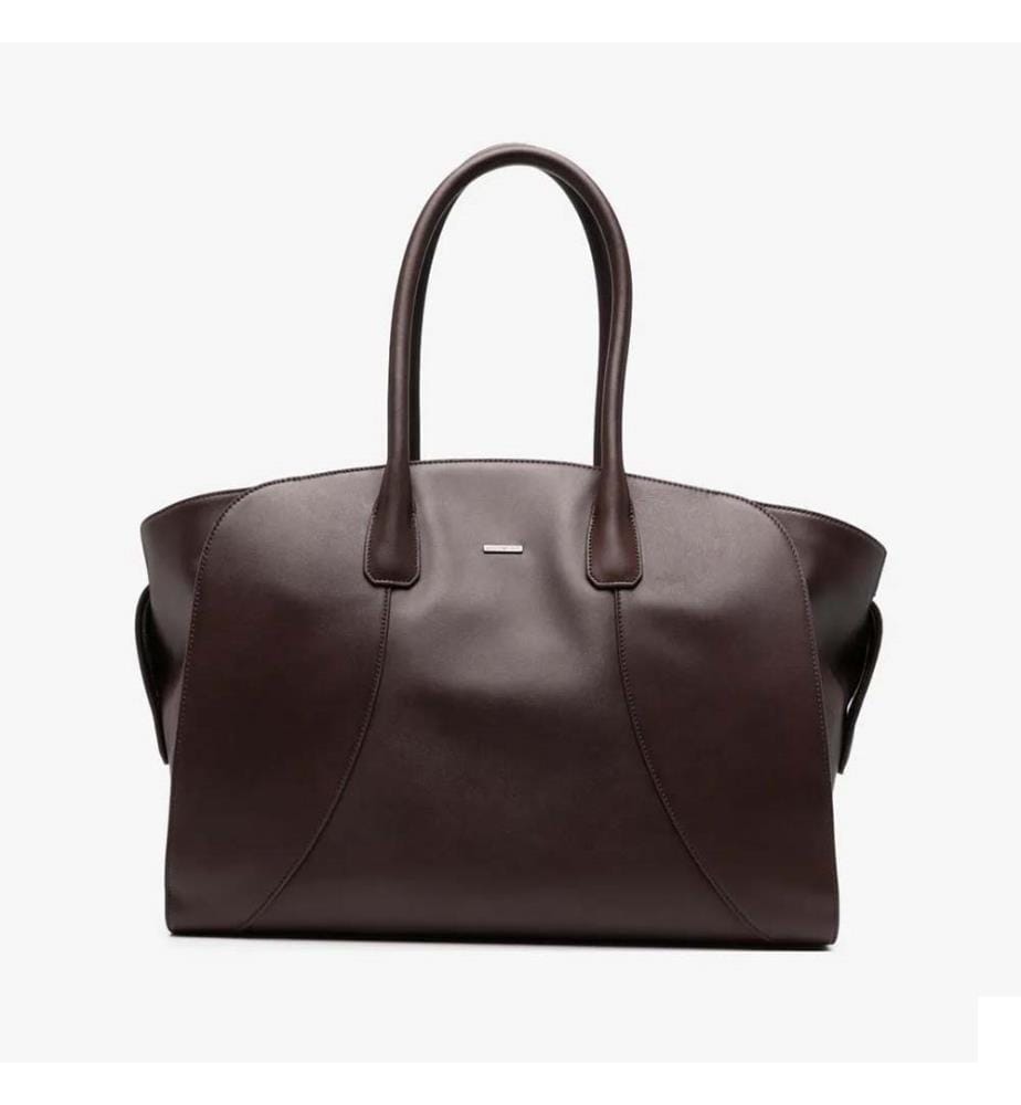 Sac fourre-tout en cuir avec plaque logo - Marron