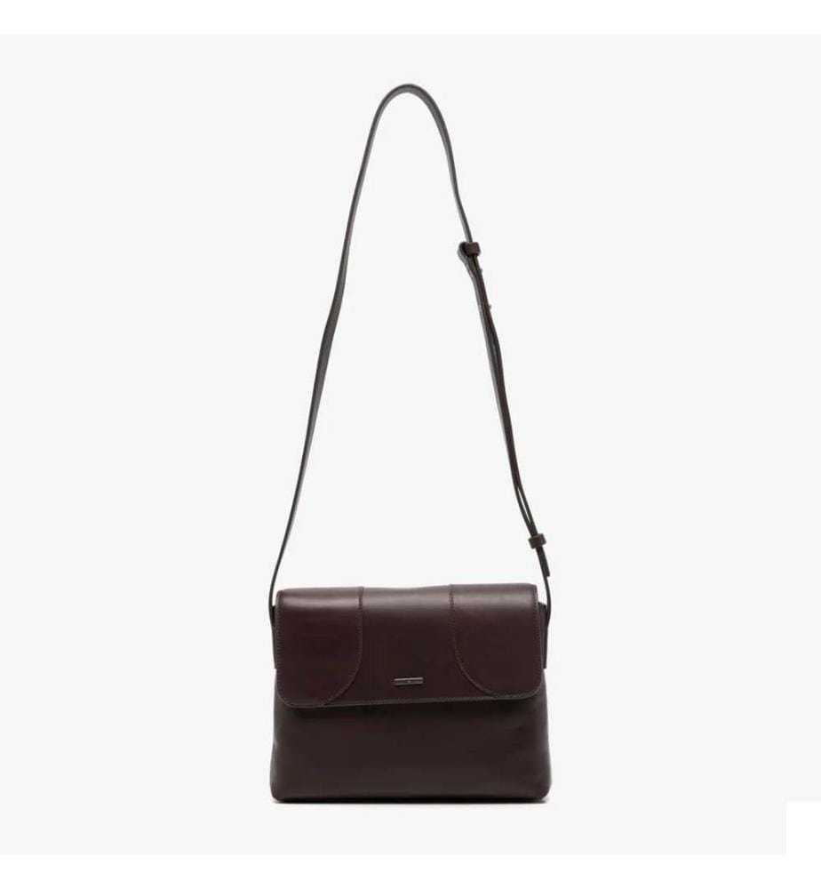 Sac messager en cuir avec plaque logo - Marron