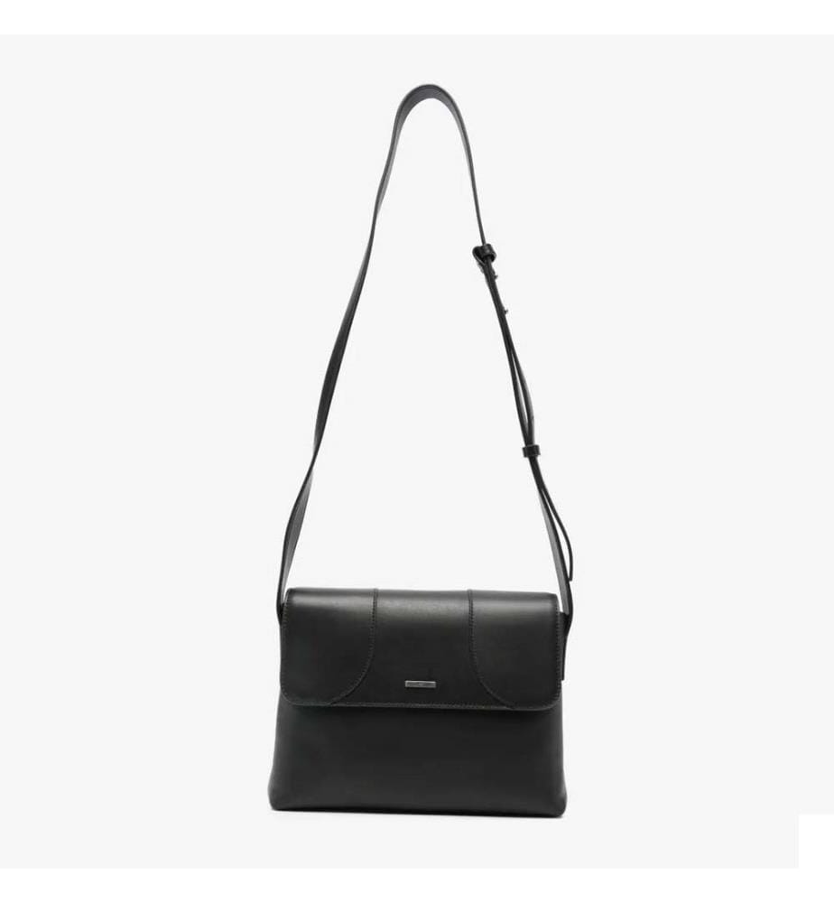 Sac à bandoulière en cuir avec plaque logo - Noir