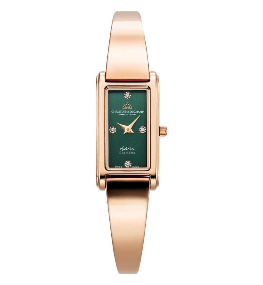 Montre à Quartz Aurora 18 mm, 4 Diamants - Doré Rose et Vert