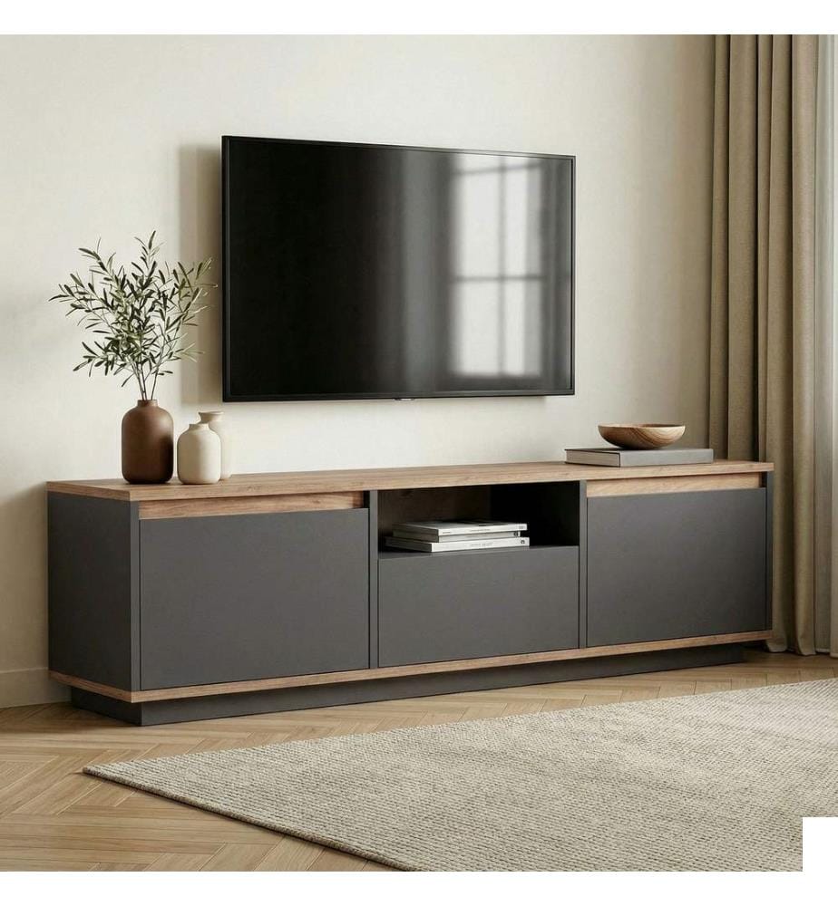 Meuble TV - Anthracite / Pin Atlantique