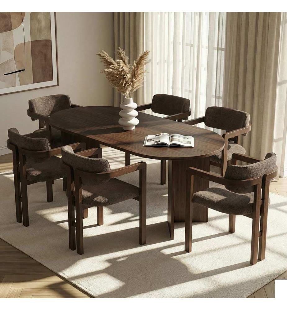 Ensemble salle à manger 7 pièces - Noyer Milano / Marron