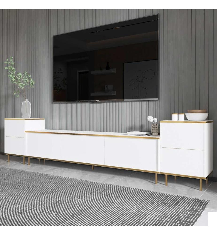 Meuble TV - Blanc / Doré