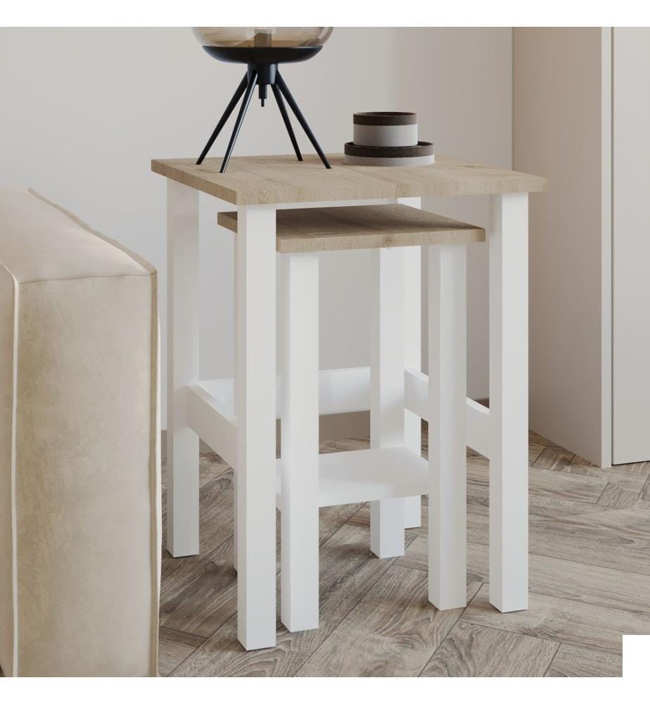 Ensemble de tables d'appoint - Blanc / Chêne Saphir