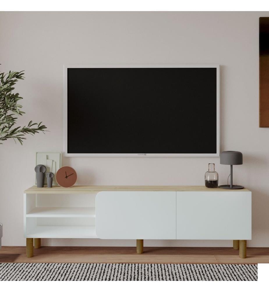 Meuble TV - Blanc / Chêne Saphir