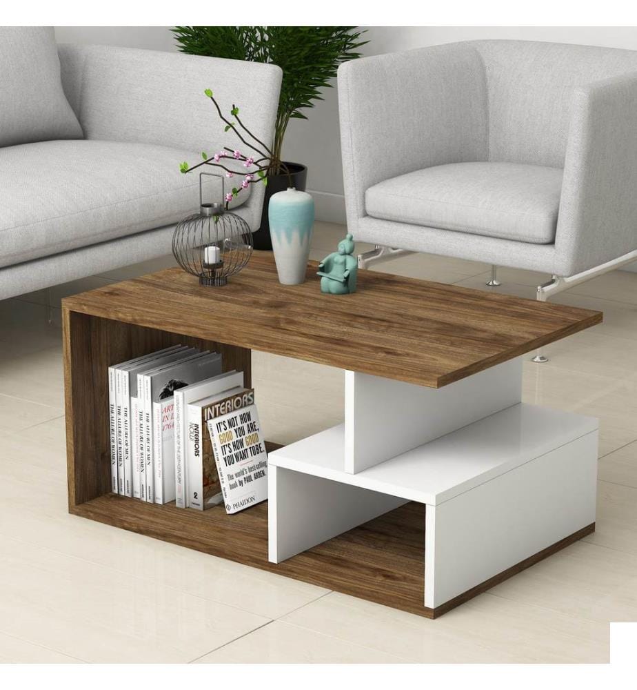 Table basse - Noyer Foncé / Blanc