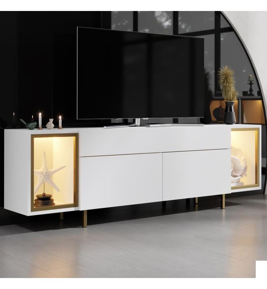 Meuble TV - Blanc / Doré