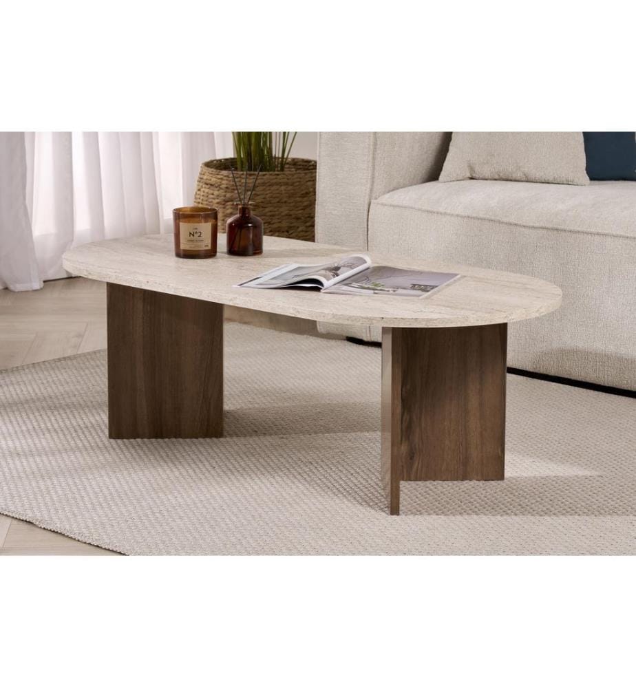 Table basse - Travertin / Noyer