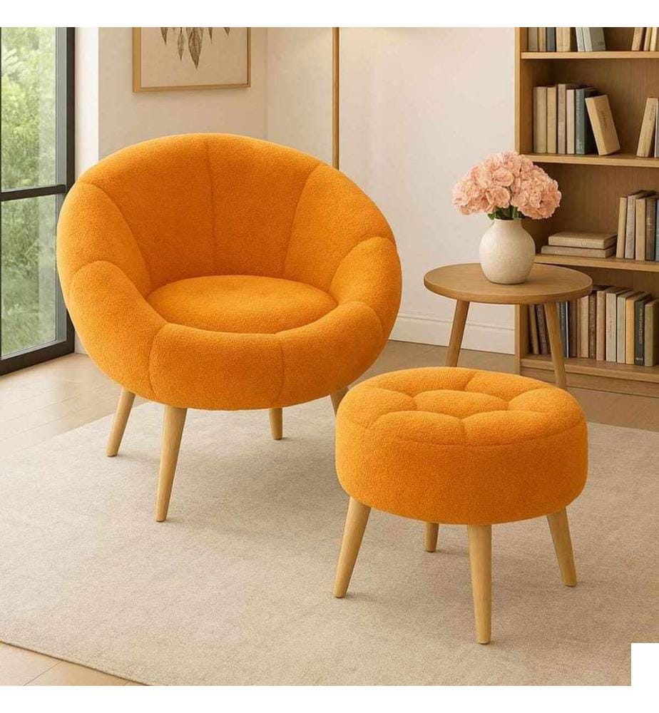 Ensemble 2 pièces chaise Wing et pouf Lida