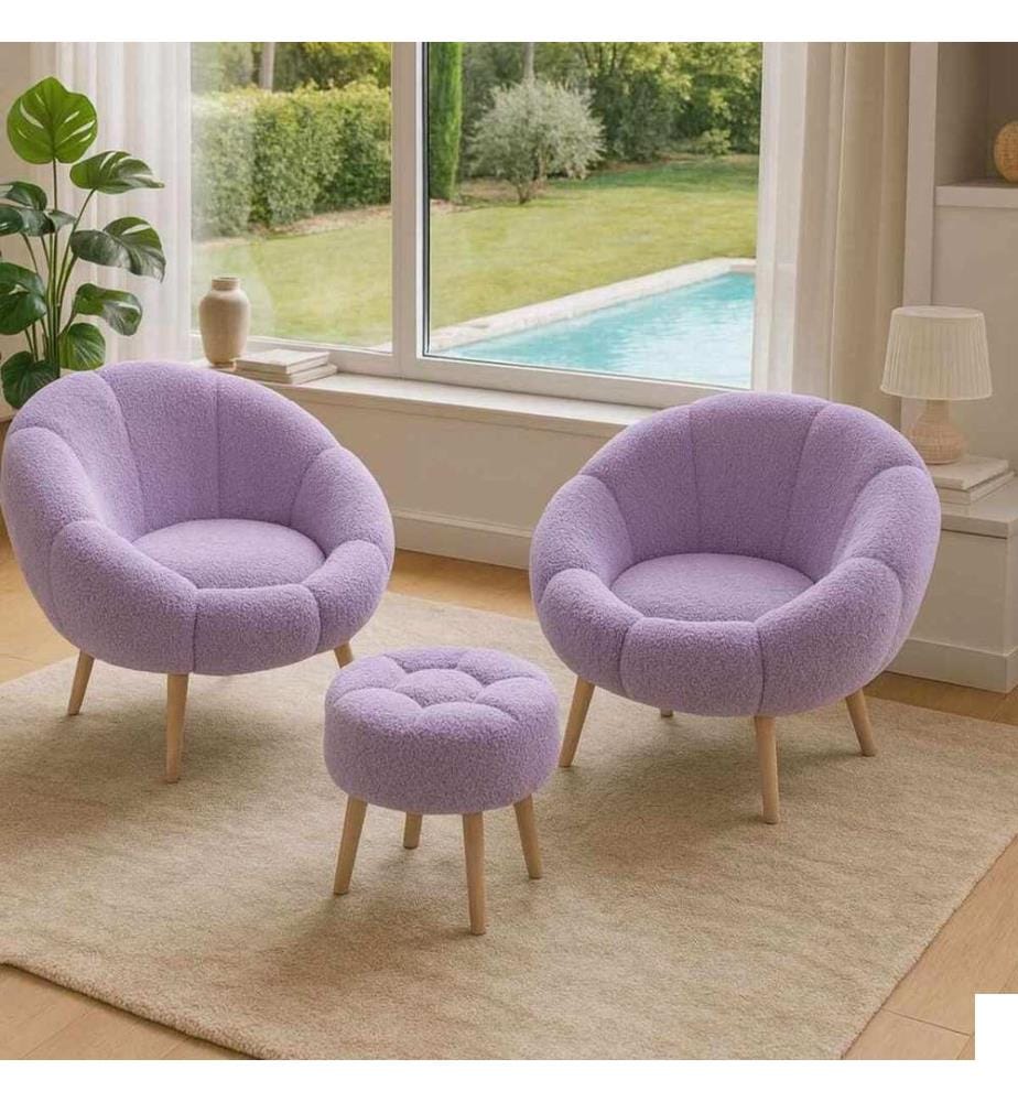 Ensemble 3 pièces chaise Wing et pouf Lida