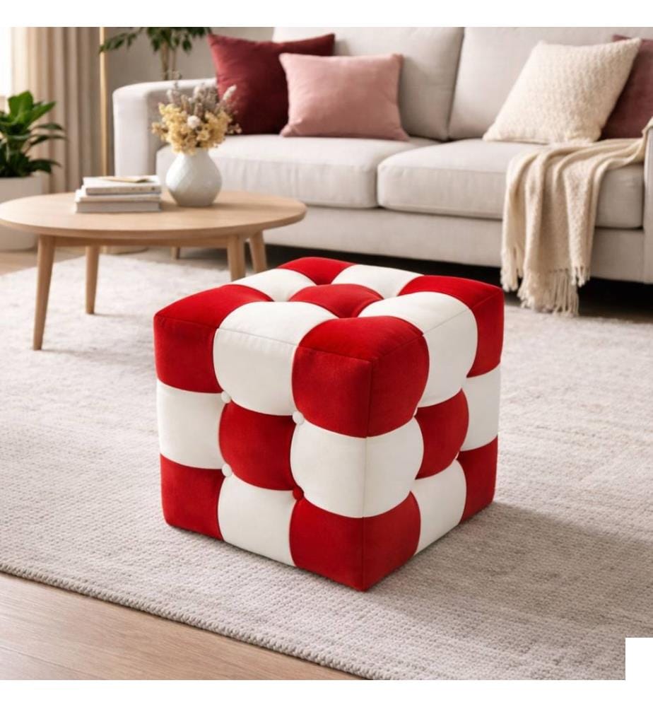 Pouf en patchwork - Rouge et blanc