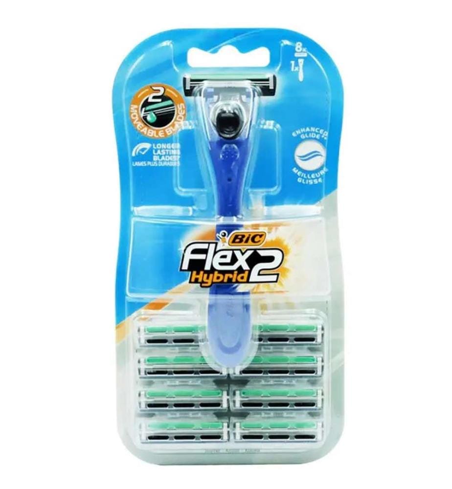 10 rasoirs pour homme Std Flex 2 Hybrid  1 manche + 8 têtes de rechange  2 lames
