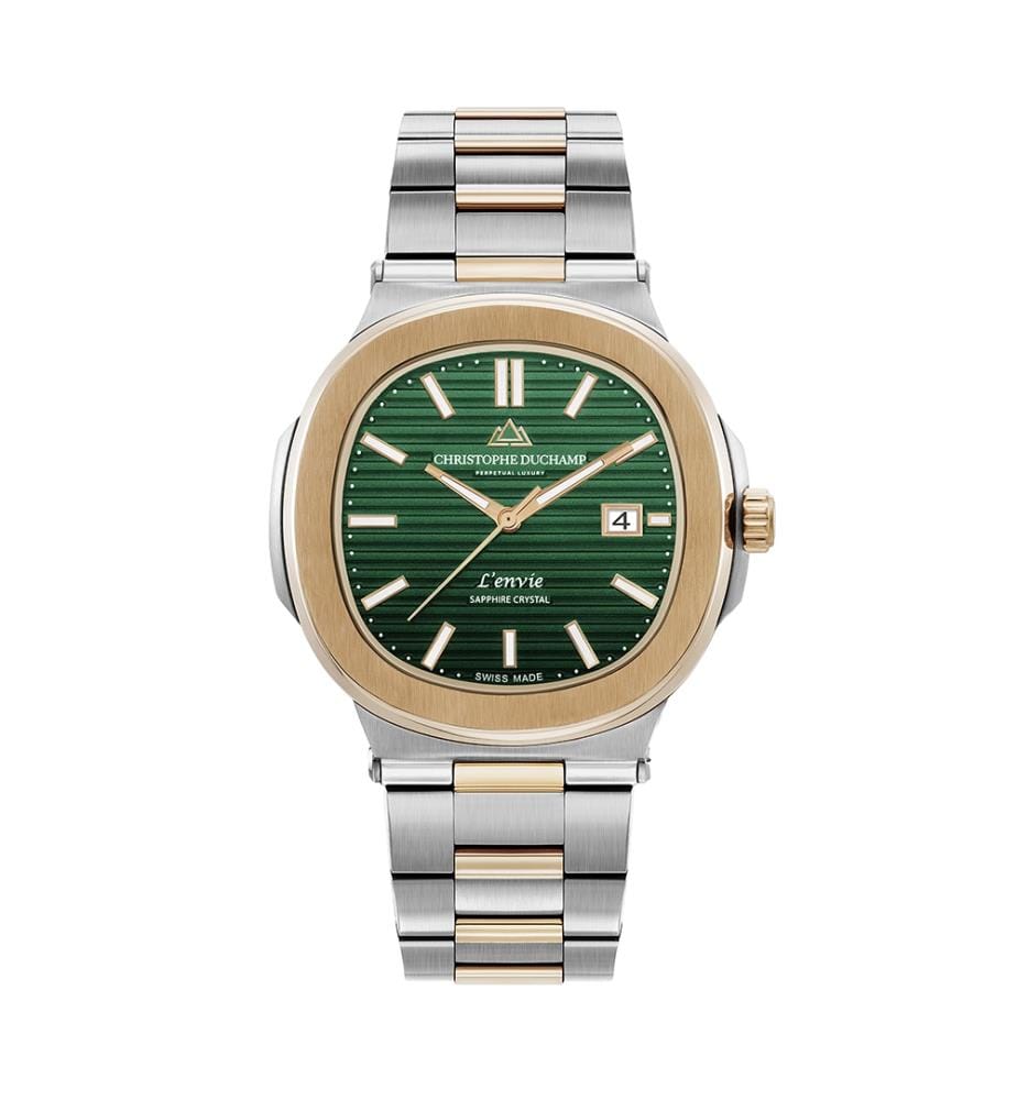 Montre à Quartz L'Envie - Vert Sablé & Argent/Or Rose - 44 mm